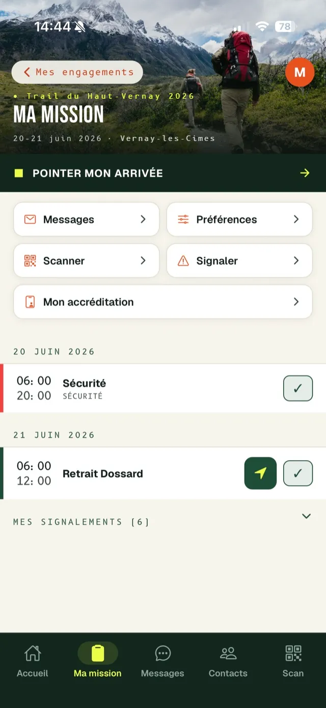 L'espace bénévole de l'application RunPilot